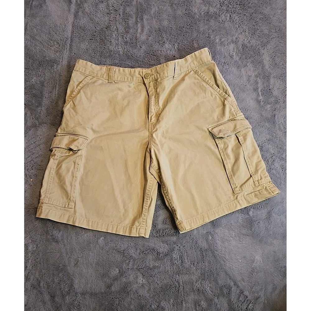 Faded Glory Mens Cargo Shorts Size 40 Khaki Beige 100% Cotton Classic Relaxed